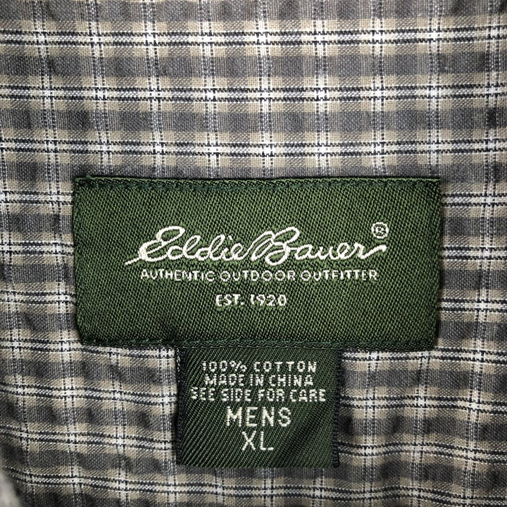 Eddie Bauer short sleeve button down check shirt, men's XL size cotton gray type Vintage Second Hand