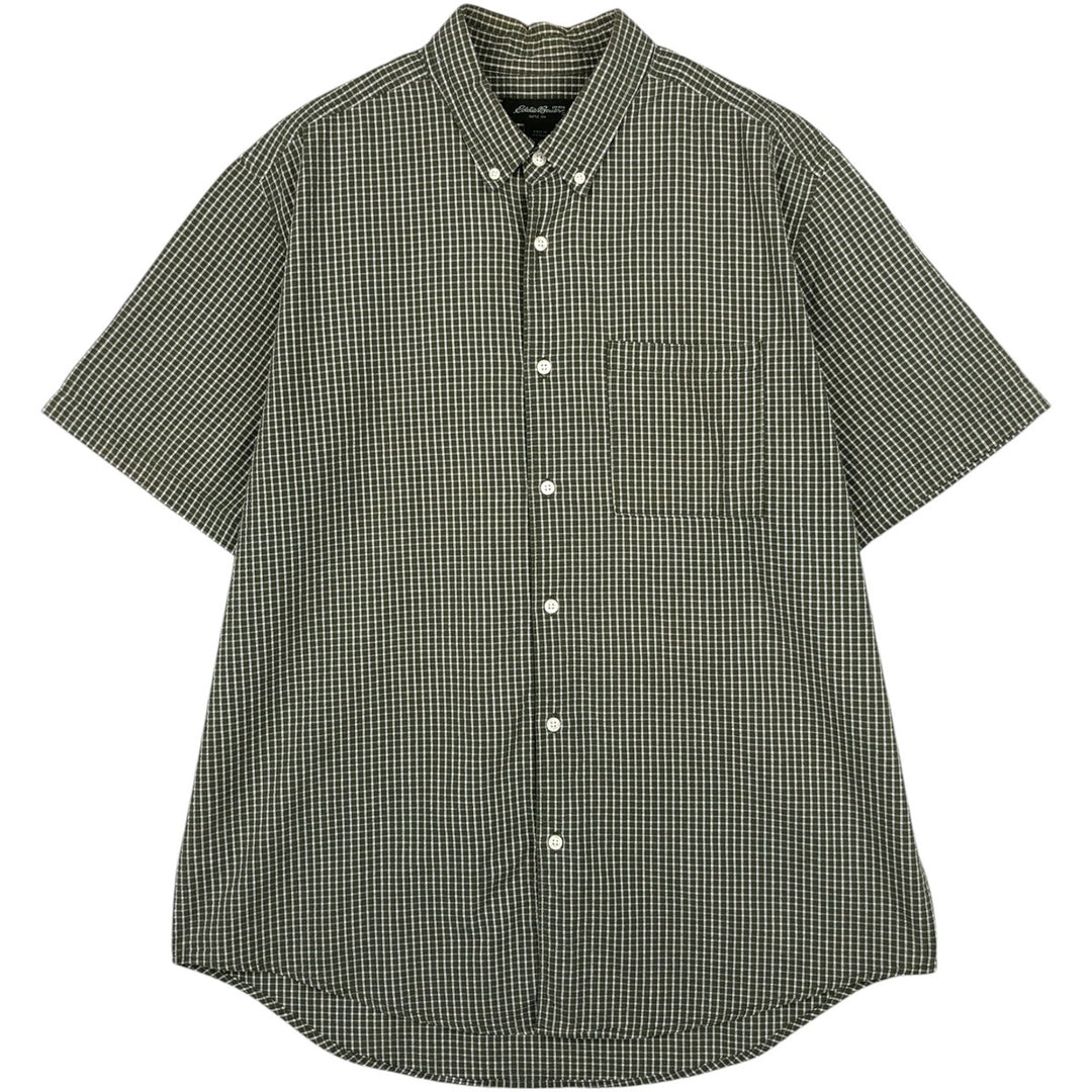 Eddie Bauer seersucker short-sleeved button-down check shirt, men's size XL. cotton Khaki type Vintage Second Hand