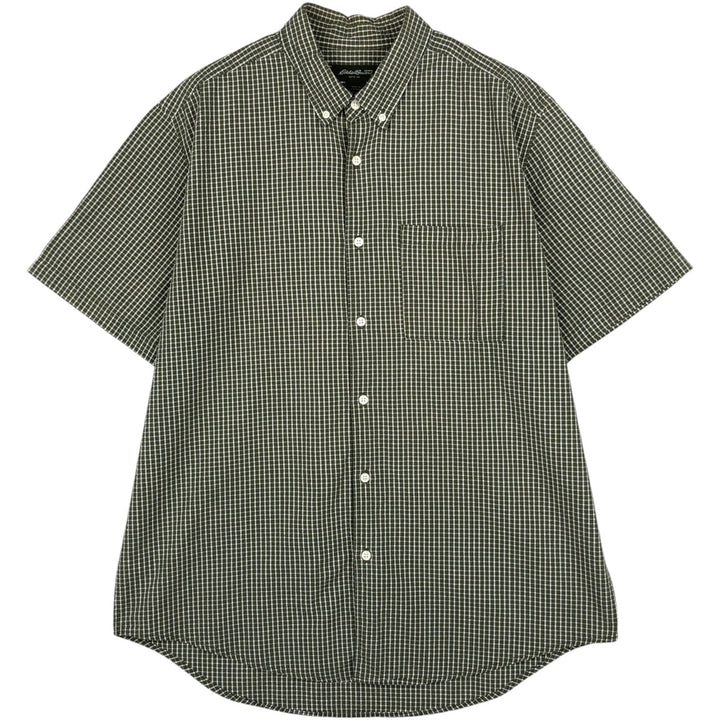 Eddie Bauer seersucker short-sleeved button-down check shirt, men's size XL. cotton Khaki type Vintage Second Hand