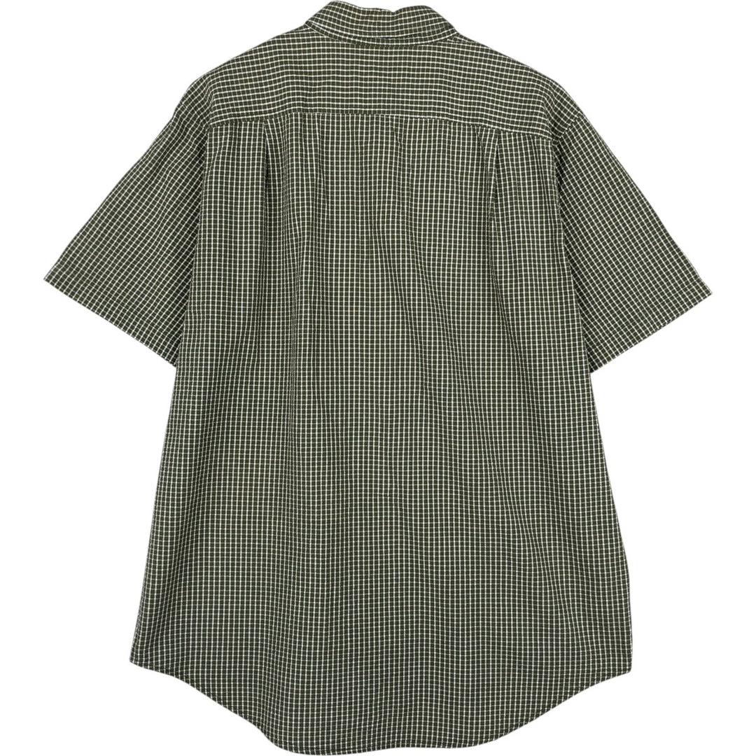 Eddie Bauer seersucker short-sleeved button-down check shirt, men's size XL. cotton Khaki type Vintage Second Hand