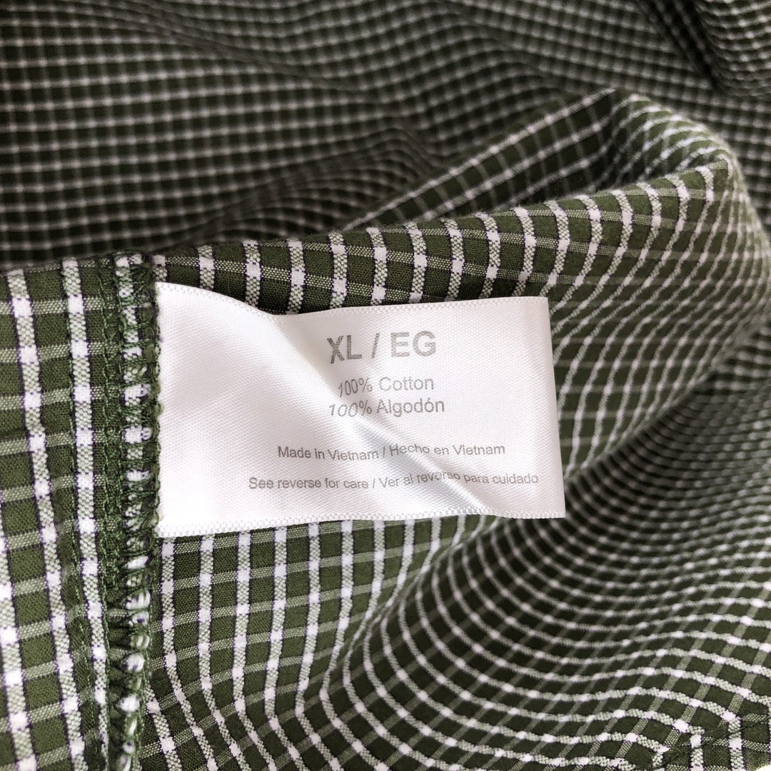 Eddie Bauer seersucker short-sleeved button-down check shirt, men's size XL. cotton Khaki type Vintage Second Hand