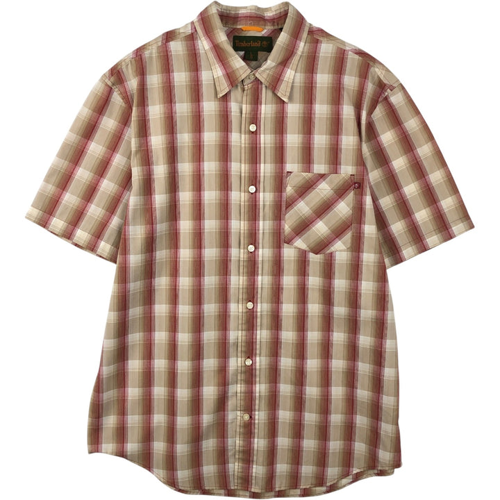 Vintage 90s-00'S Timberland short-sleeved cotton plaid shirt, men's size L cotton red type Vintage Second Hand
