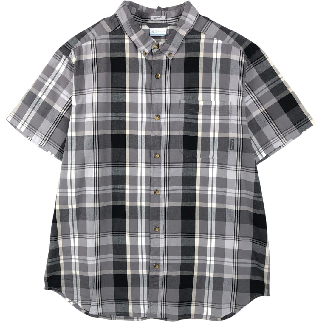 Columbia Regular Fit Short-Sleeve Button-Down Check Shirt, Men's Size L (approx.) cotton gray type Vintage Second Hand