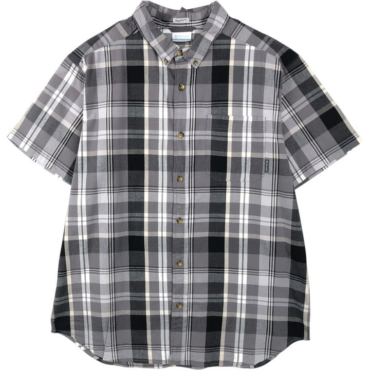 Columbia Regular Fit Short-Sleeve Button-Down Check Shirt, Men's Size L (approx.) cotton gray type Vintage Second Hand