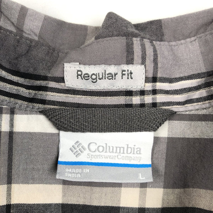 Columbia Regular Fit Short-Sleeve Button-Down Check Shirt, Men's Size L (approx.) cotton gray type Vintage Second Hand