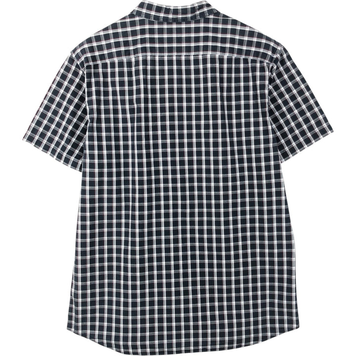 Banana Republic Standard Fit Short-Sleeve Cotton Check Shirt, Men's Size L (approx.) cotton navy blue type Vintage Second Hand