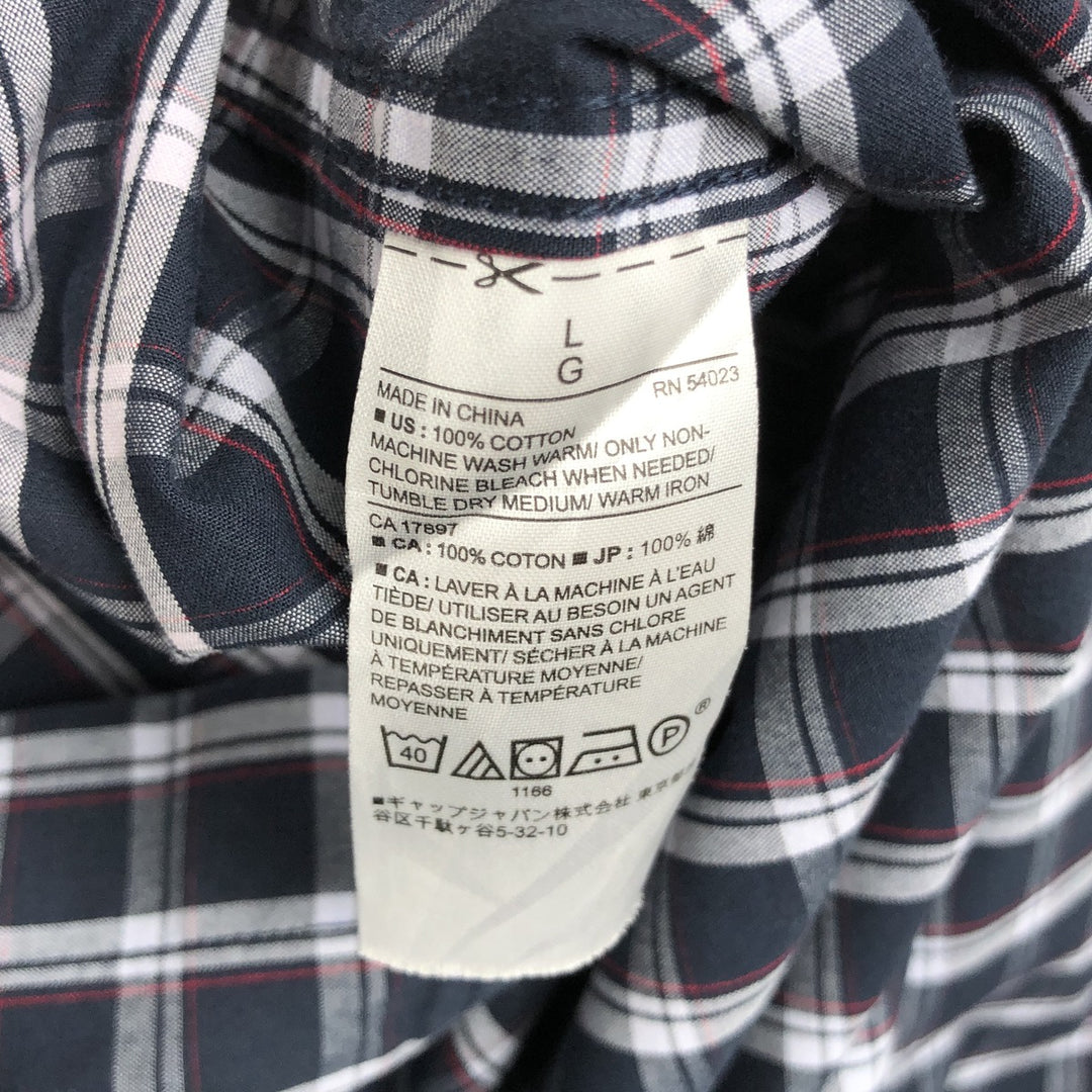 Banana Republic Standard Fit Short-Sleeve Cotton Check Shirt, Men's Size L (approx.) cotton navy blue type Vintage Second Hand
