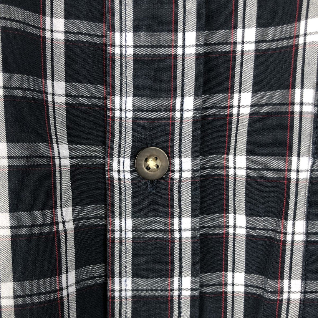 Banana Republic Standard Fit Short-Sleeve Cotton Check Shirt, Men's Size L (approx.) cotton navy blue type Vintage Second Hand