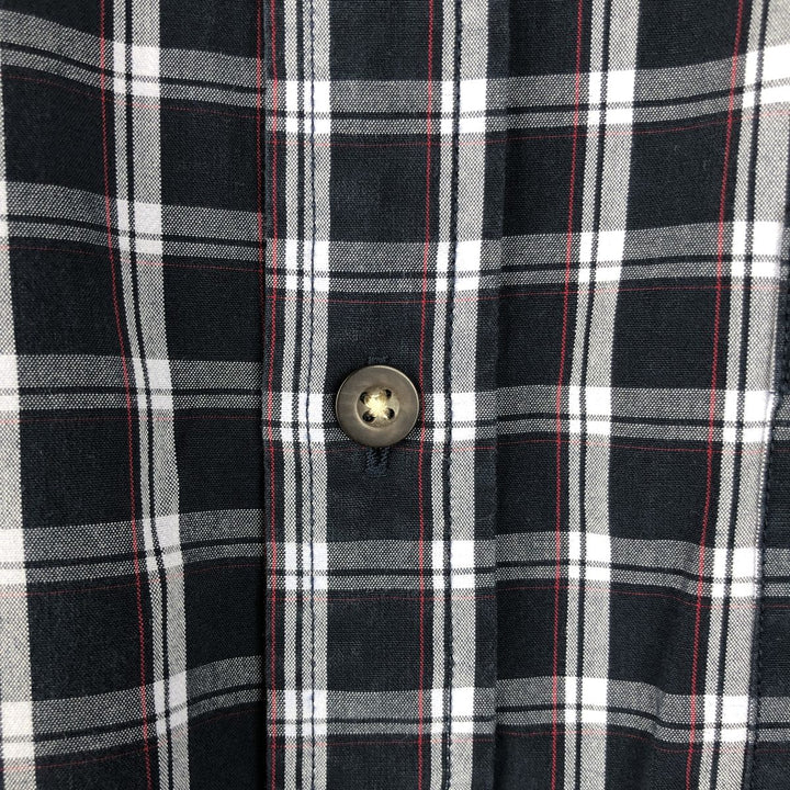 Banana Republic Standard Fit Short-Sleeve Cotton Check Shirt, Men's Size L (approx.) cotton navy blue type Vintage Second Hand