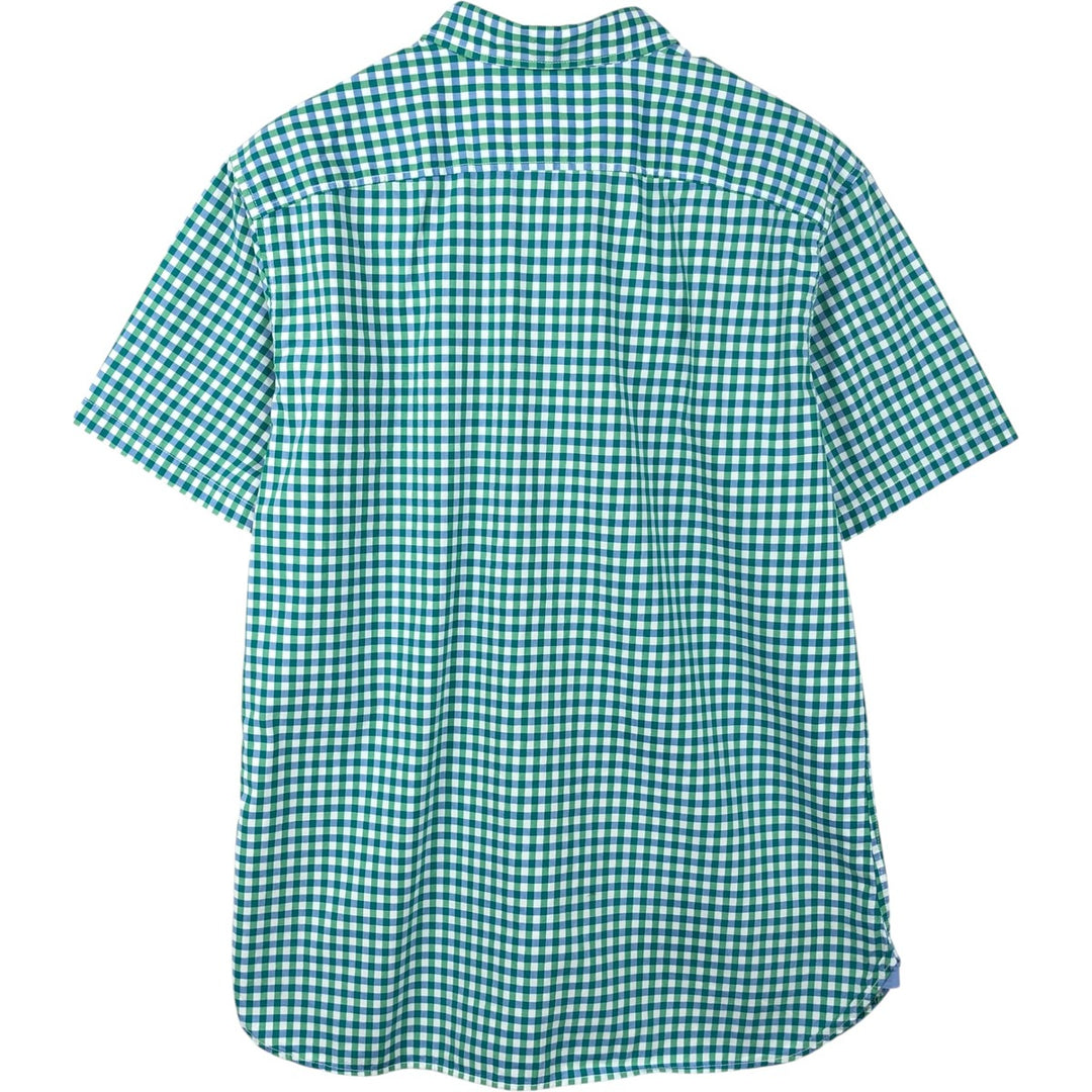 Banana Republic GRANT FIT Gingham Check Short-Sleeve Button-Down Check Shirt (Men's Size L) cotton green type Vintage Second Hand