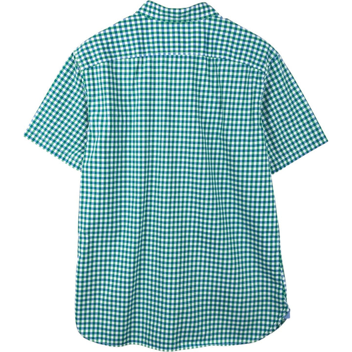 Banana Republic GRANT FIT Gingham Check Short-Sleeve Button-Down Check Shirt (Men's Size L) cotton green type Vintage Second Hand