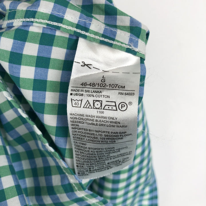 Banana Republic GRANT FIT Gingham Check Short-Sleeve Button-Down Check Shirt (Men's Size L) cotton green type Vintage Second Hand