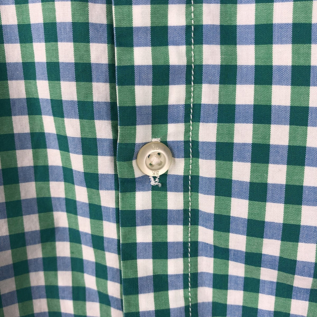 Banana Republic GRANT FIT Gingham Check Short-Sleeve Button-Down Check Shirt (Men's Size L) cotton green type Vintage Second Hand