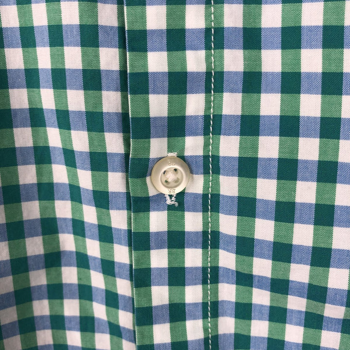 Banana Republic GRANT FIT Gingham Check Short-Sleeve Button-Down Check Shirt (Men's Size L) cotton green type Vintage Second Hand