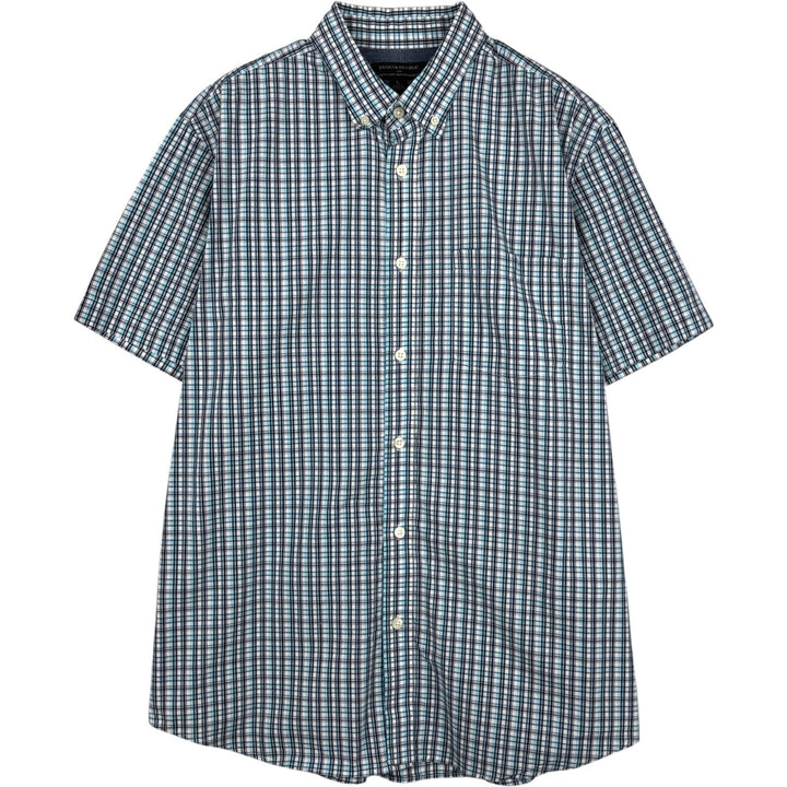 Banana Republic Short-Sleeve Button-Down Check Shirt, Men's Size L (approx.) cotton Blue type light blue Vintage Second Hand