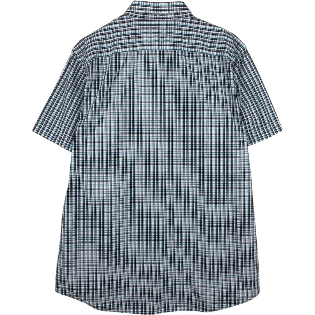 Banana Republic Short-Sleeve Button-Down Check Shirt, Men's Size L (approx.) cotton Blue type light blue Vintage Second Hand