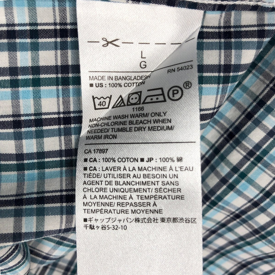 Banana Republic Short-Sleeve Button-Down Check Shirt, Men's Size L (approx.) cotton Blue type light blue Vintage Second Hand