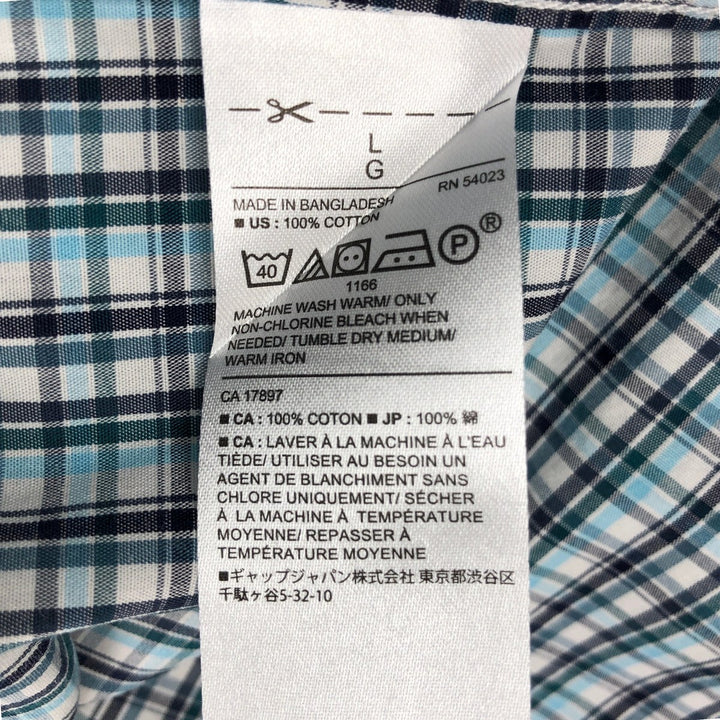 Banana Republic Short-Sleeve Button-Down Check Shirt, Men's Size L (approx.) cotton Blue type light blue Vintage Second Hand