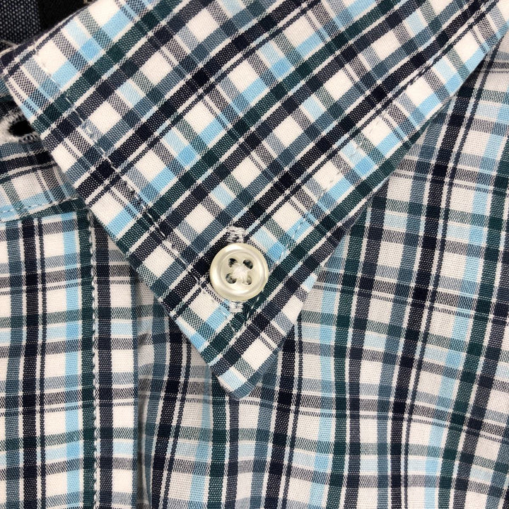 Banana Republic Short-Sleeve Button-Down Check Shirt, Men's Size L (approx.) cotton Blue type light blue Vintage Second Hand
