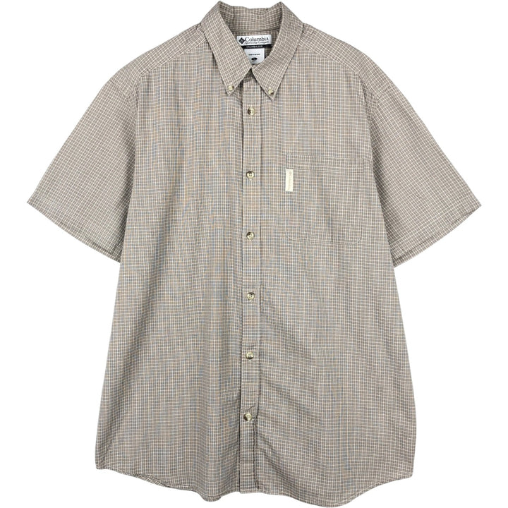 00'S Columbia Short Sleeve Button Down Check Shirt Men's Size L cotton Beige type Vintage Second Hand