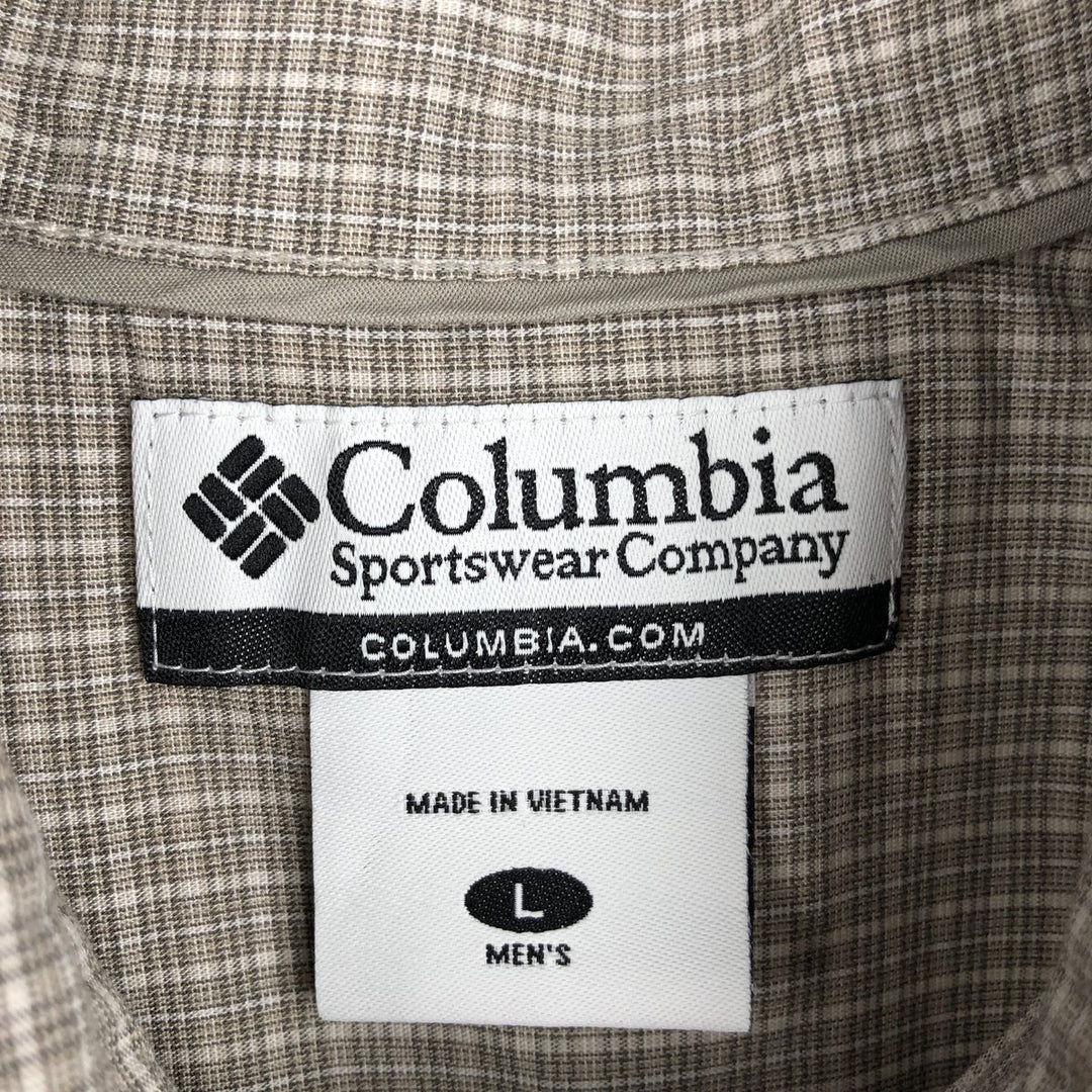 00'S Columbia Short Sleeve Button Down Check Shirt Men's Size L cotton Beige type Vintage Second Hand