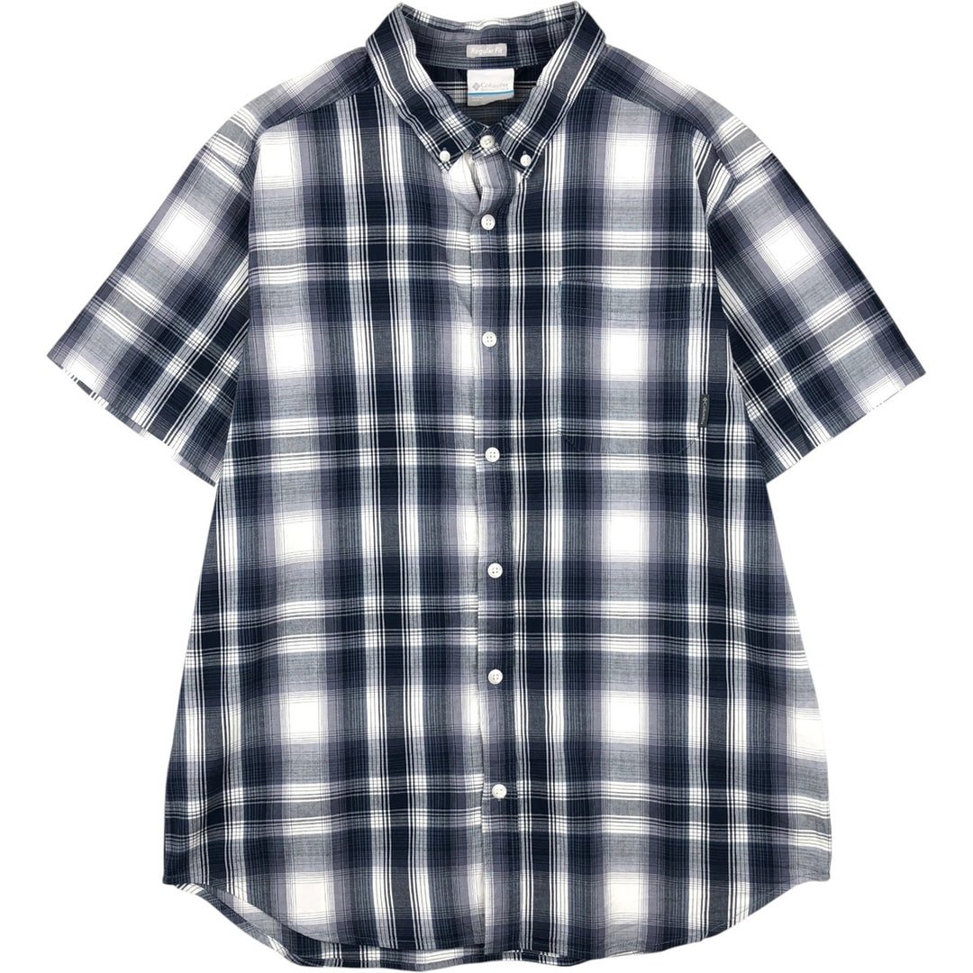 Columbia Regular Fit Ombre Check Short-Sleeve Button-Down Check Shirt (Men's Size L) cotton white type Vintage Second Hand
