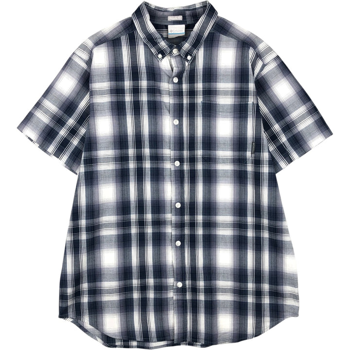 Columbia Regular Fit Ombre Check Short-Sleeve Button-Down Check Shirt (Men's Size L) cotton white type Vintage Second Hand