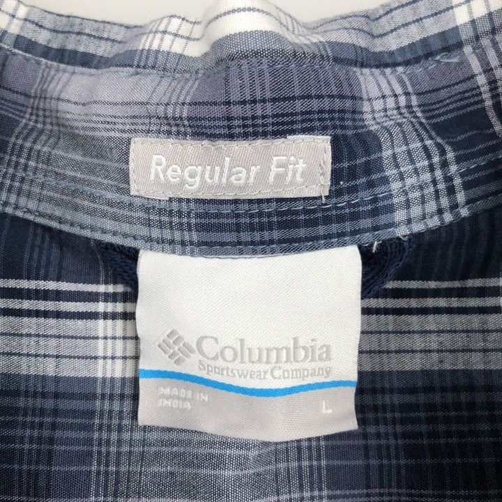 Columbia Regular Fit Ombre Check Short-Sleeve Button-Down Check Shirt (Men's Size L) cotton white type Vintage Second Hand