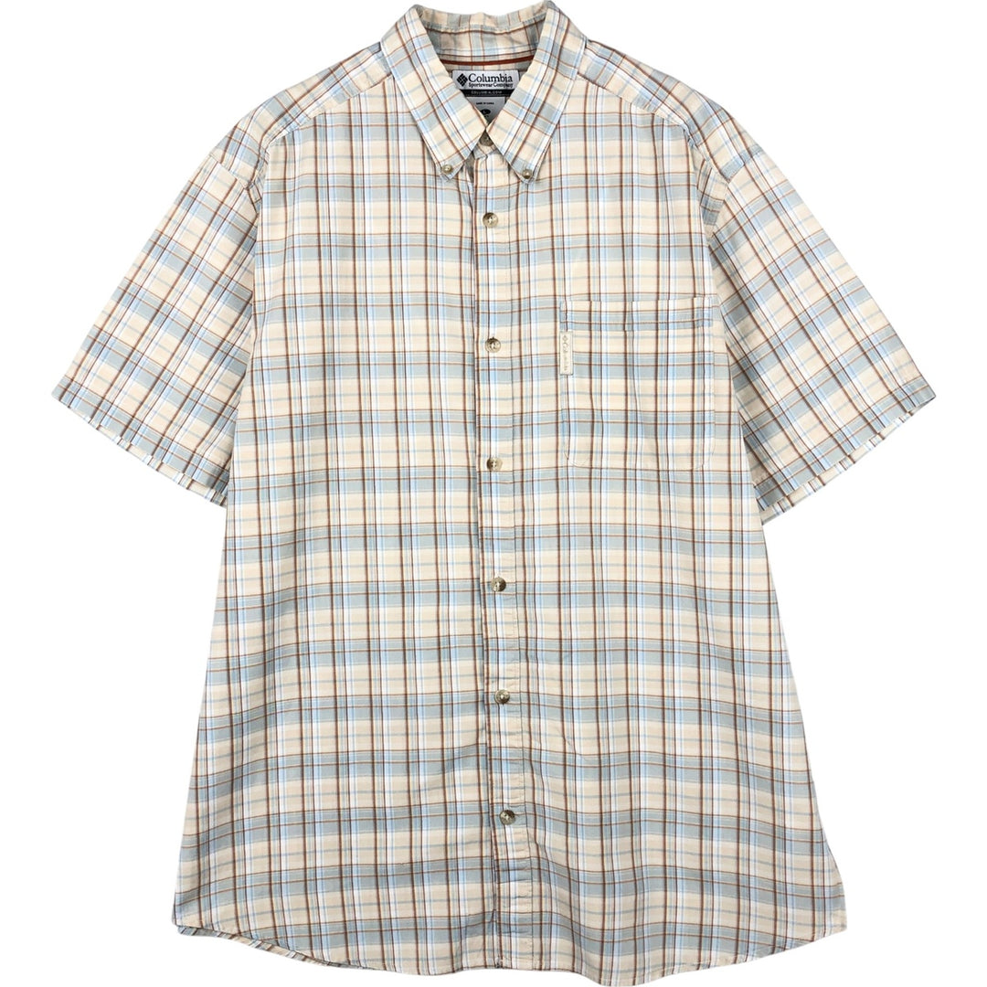 00'S Columbia Short Sleeve Button Down Check Shirt Men's Size L cotton Beige type Vintage Second Hand