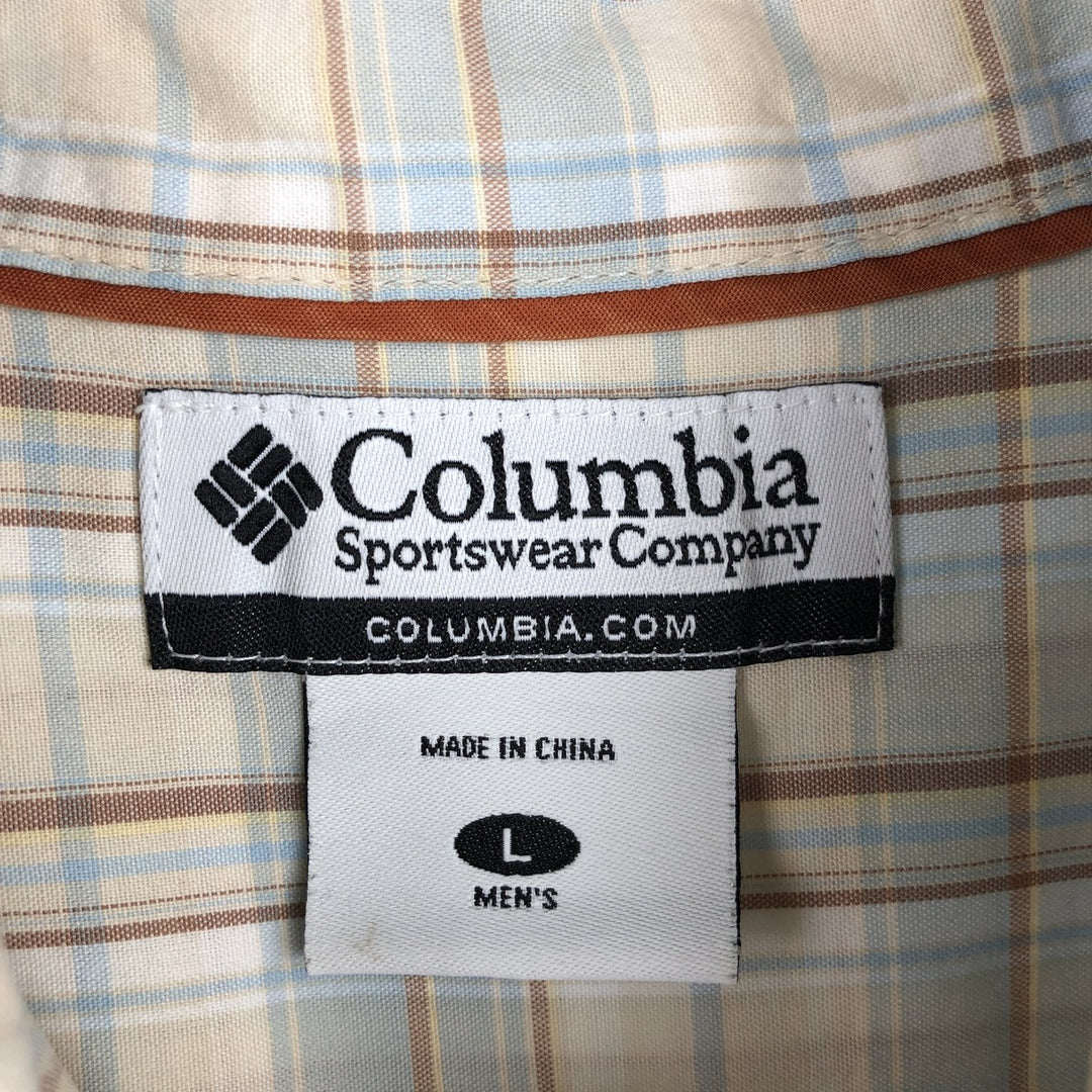 00'S Columbia Short Sleeve Button Down Check Shirt Men's Size L cotton Beige type Vintage Second Hand