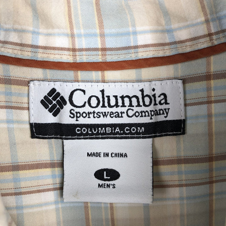 00'S Columbia Short Sleeve Button Down Check Shirt Men's Size L cotton Beige type Vintage Second Hand