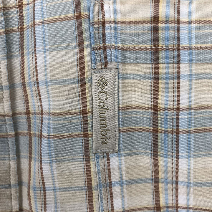00'S Columbia Short Sleeve Button Down Check Shirt Men's Size L cotton Beige type Vintage Second Hand