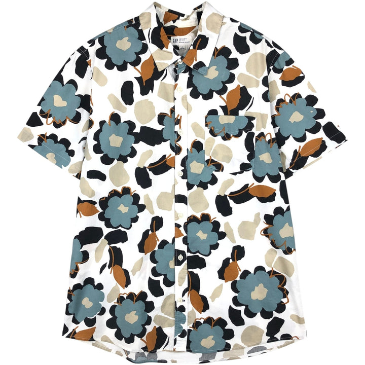 GAP Slim Fit Floral Print Short-Sleeve Cotton Check Shirt (Men's Size L) cotton white type Vintage Second Hand