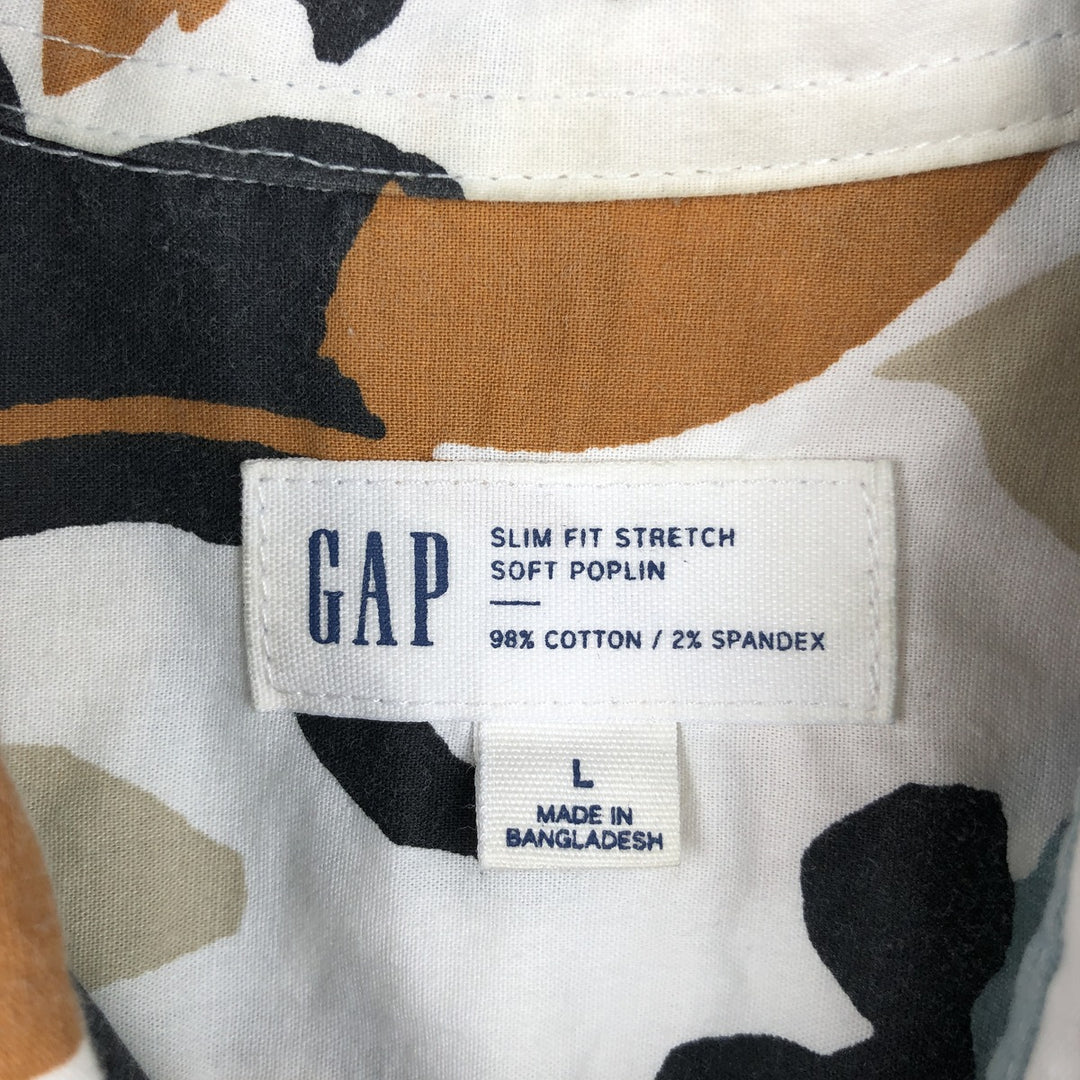 GAP Slim Fit Floral Print Short-Sleeve Cotton Check Shirt (Men's Size L) cotton white type Vintage Second Hand