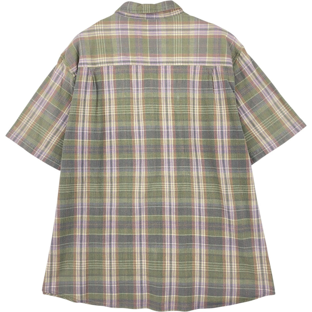 WOOLRICH Short Sleeve Button Down Check Shirt Men's Size L cotton Khaki type Vintage Second Hand