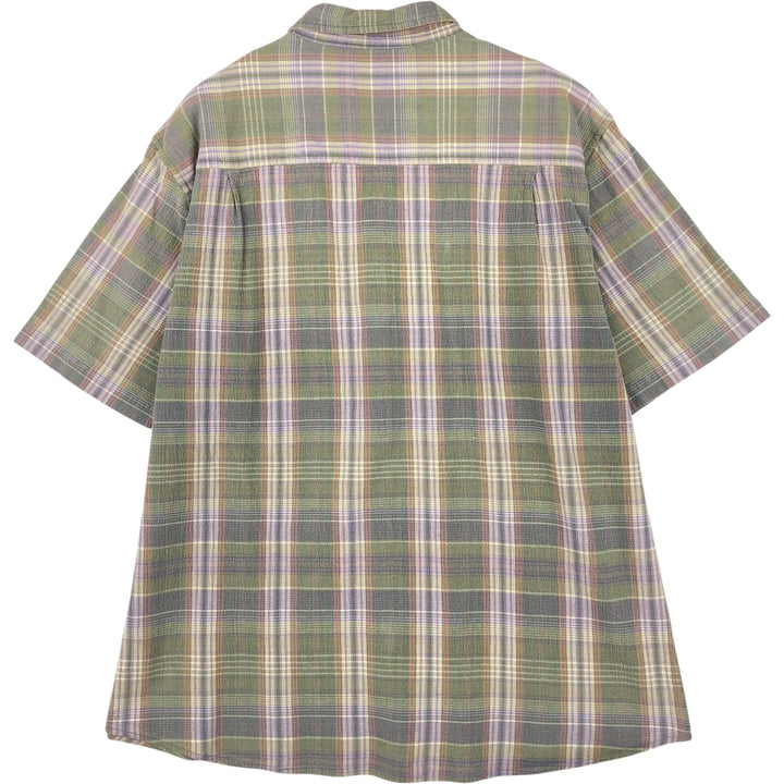 WOOLRICH Short Sleeve Button Down Check Shirt Men's Size L cotton Khaki type Vintage Second Hand