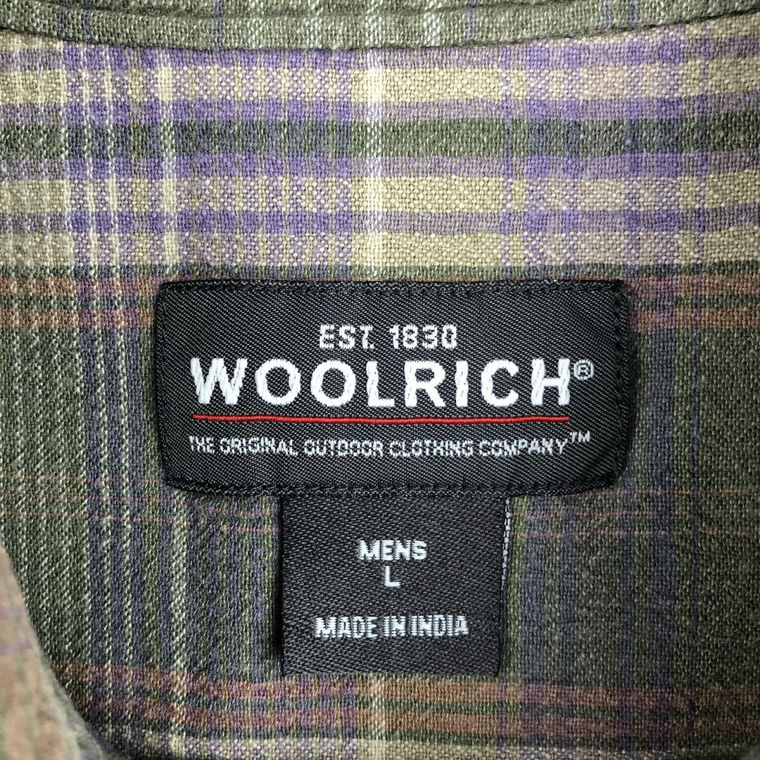 WOOLRICH Short Sleeve Button Down Check Shirt Men's Size L cotton Khaki type Vintage Second Hand
