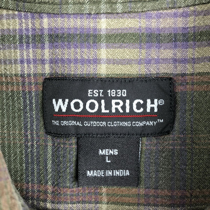 WOOLRICH Short Sleeve Button Down Check Shirt Men's Size L cotton Khaki type Vintage Second Hand