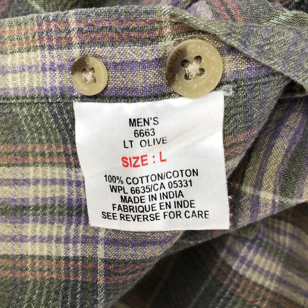 WOOLRICH Short Sleeve Button Down Check Shirt Men's Size L cotton Khaki type Vintage Second Hand
