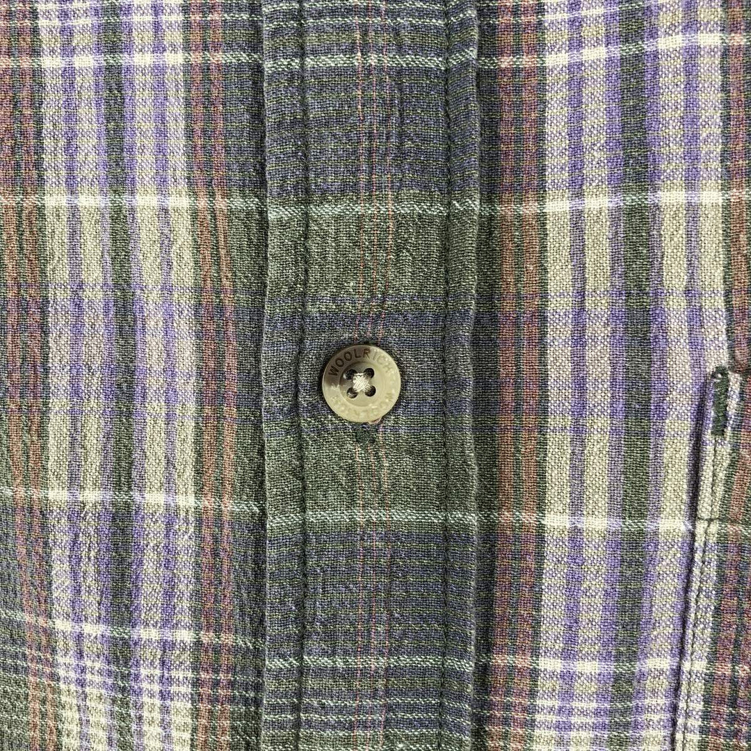 WOOLRICH Short Sleeve Button Down Check Shirt Men's Size L cotton Khaki type Vintage Second Hand