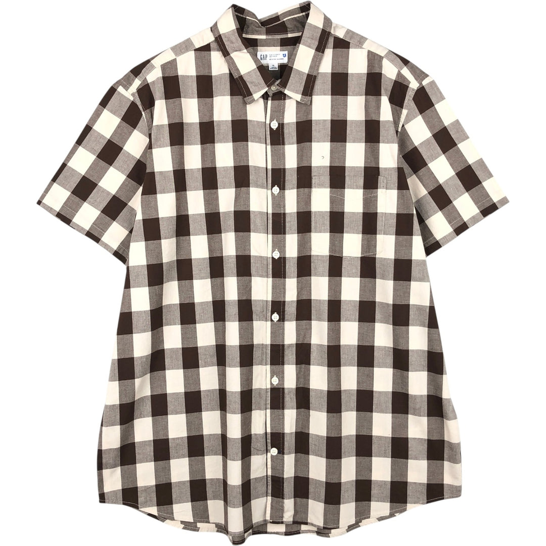 GAP Slim Fit Short-Sleeve Cotton Check Shirt, Men's Size XL (approx.) cotton brown type Vintage Second Hand