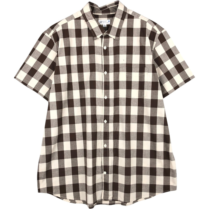 GAP Slim Fit Short-Sleeve Cotton Check Shirt, Men's Size XL (approx.) cotton brown type Vintage Second Hand