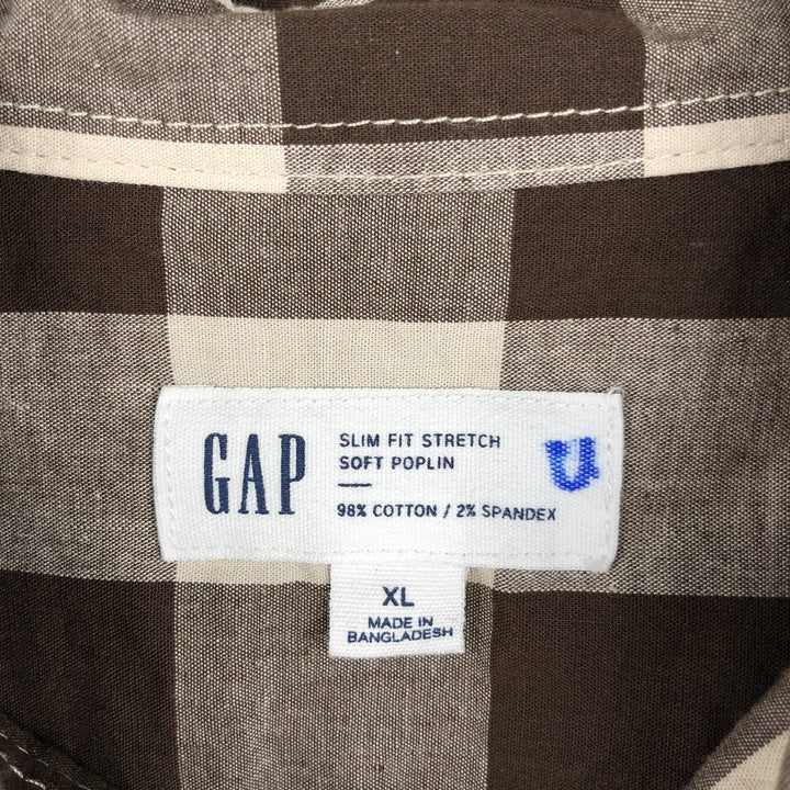 GAP Slim Fit Short-Sleeve Cotton Check Shirt, Men's Size XL (approx.) cotton brown type Vintage Second Hand