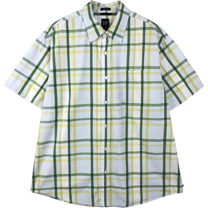 GAP RELAXED Short-Sleeve Cotton Check Shirt, Men's Size XL (approx.) cotton green type Vintage Second Hand