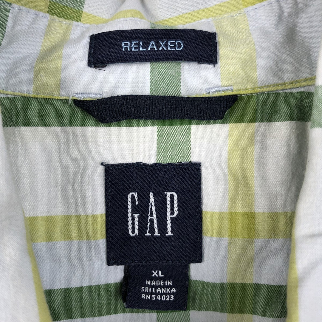 GAP RELAXED Short-Sleeve Cotton Check Shirt, Men's Size XL (approx.) cotton green type Vintage Second Hand