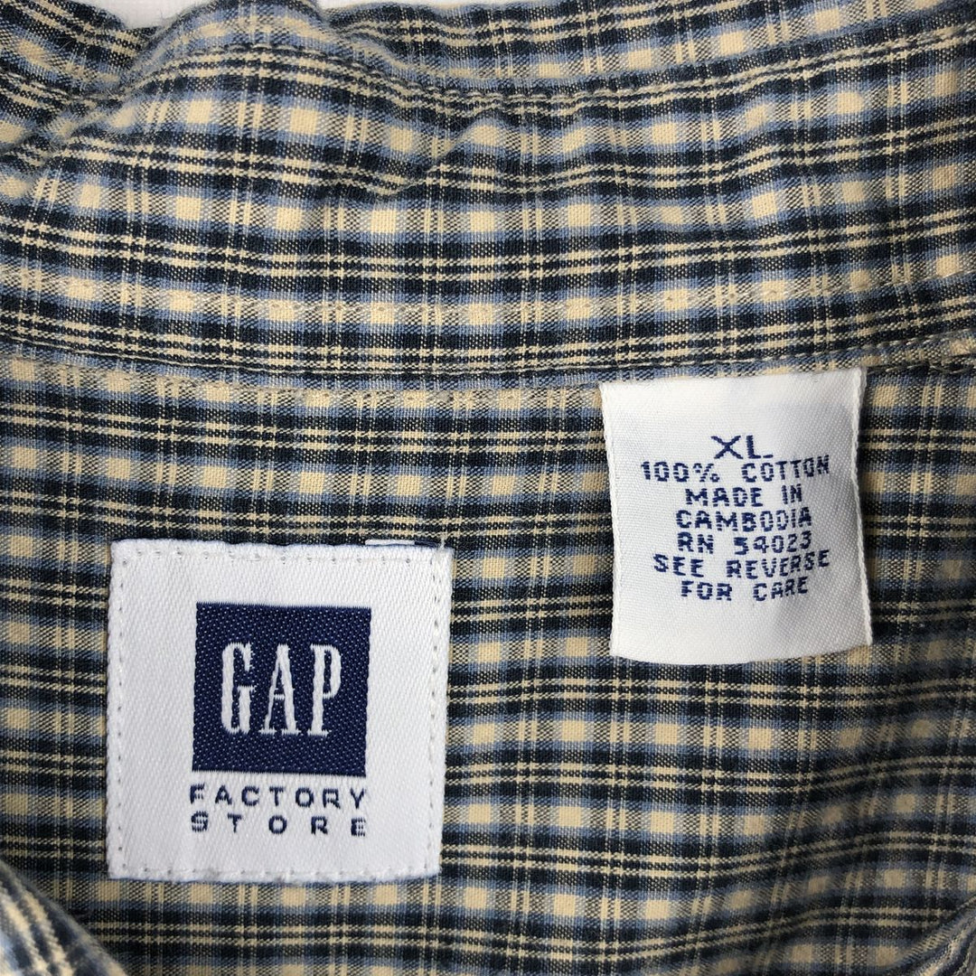 GAP Short-Sleeve Button-Down Check Shirt, Men's Size XL (approx.) cotton navy blue type Vintage Second Hand