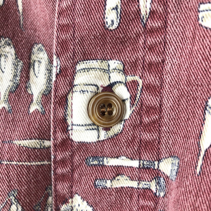 WOOLRICH All-Over Print Short Sleeve Button-Down Shirt, Men's Size L cotton bordeaux Vintage Second Hand