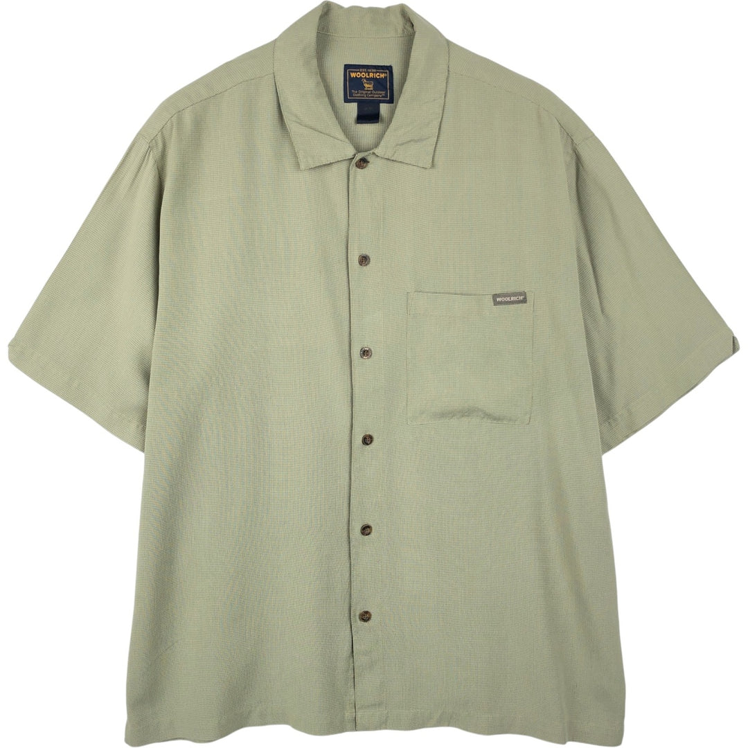 Woolrich WOOLRICH all-over print wide collar short-sleeved polyester shirt, boxy fit, men's size L (approx.) Polynosic Khaki type sage green Vintage Second Hand