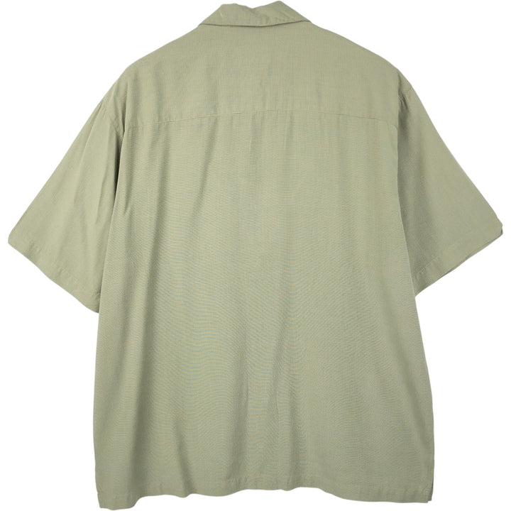 Woolrich WOOLRICH all-over print wide collar short-sleeved polyester shirt, boxy fit, men's size L (approx.) Polynosic Khaki type sage green Vintage Second Hand