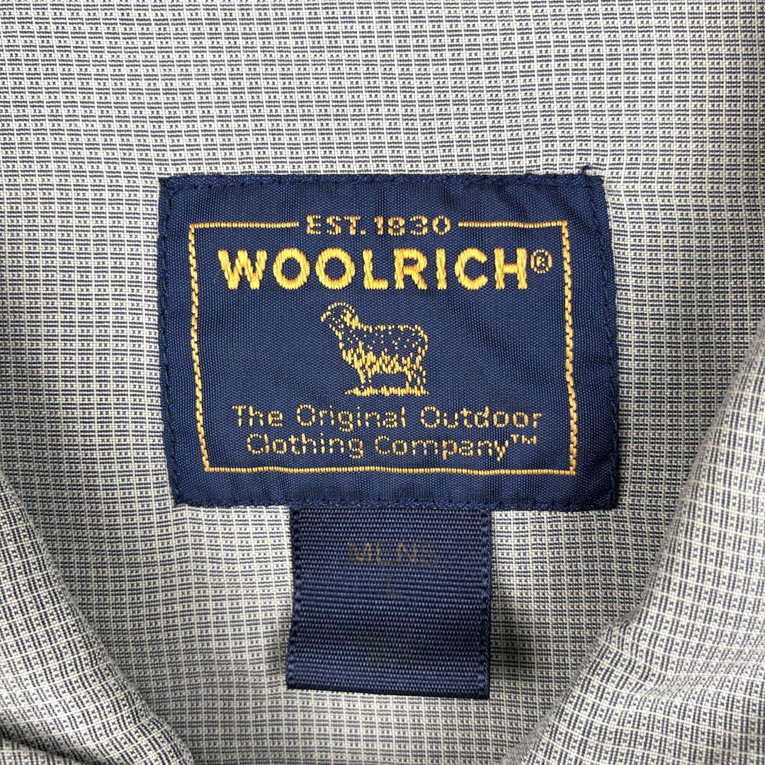Woolrich WOOLRICH all-over print wide collar short-sleeved polyester shirt, boxy fit, men's size L (approx.) Polynosic Khaki type sage green Vintage Second Hand